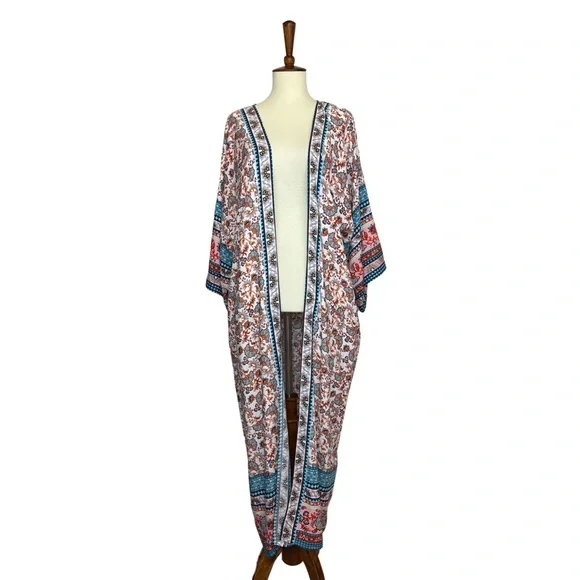 Stunning Floral Paisley Belted Kimono Beach Coverup Duster - Picture 14 of 16